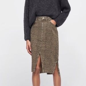 nwt //zara leopard print midi denim high low skirt